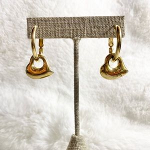 Vintage Chunky Gold Tone Hoop and Dangle Heart Earrings